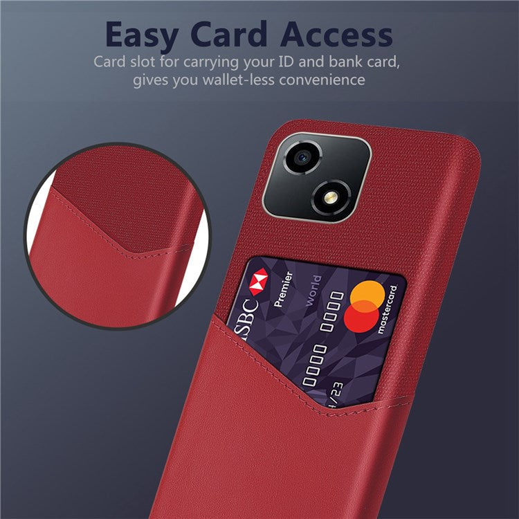 For Honor Play 30 5G Anti-fall Phone Cover Card Holder Shockproof Cloth Texture PU Leather Coated PC Phone Case - Red