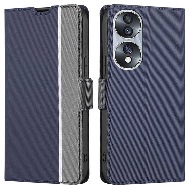 For Honor 70 5G Twill Texture Ultra-thin Phone Shell Full Covering Protective Cellphone Case PU Leather+TPU Stand Card Holder Function - Blue