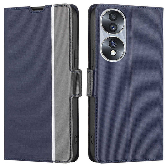 For Honor 70 5G Twill Texture Ultra-thin Phone Shell Full Covering Protective Cellphone Case PU Leather+TPU Stand Card Holder Function - Blue