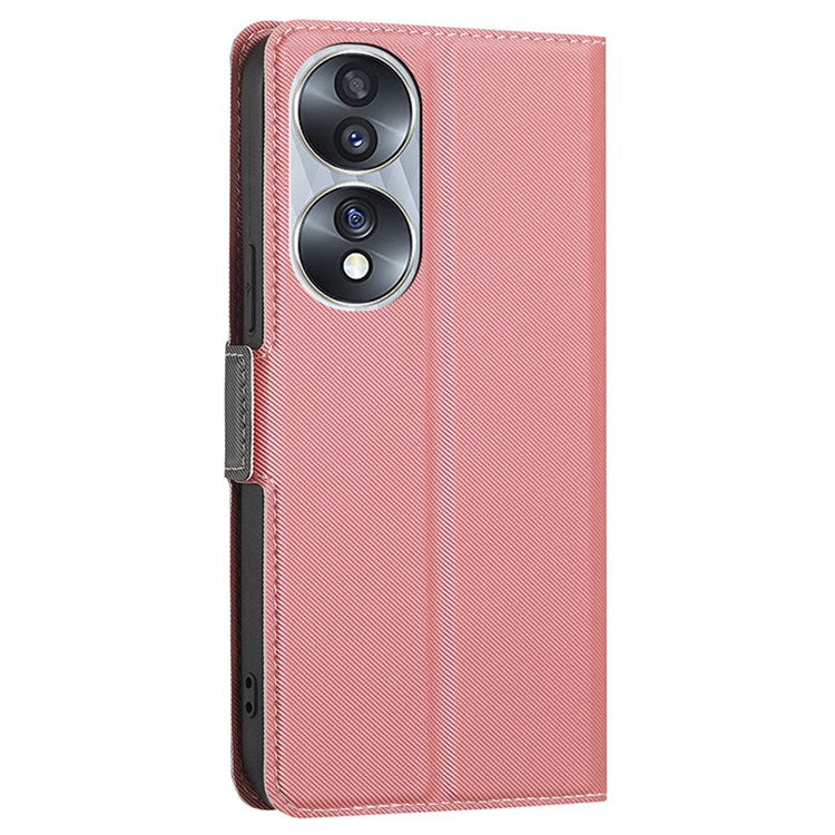 For Honor 70 5G Twill Texture Ultra-thin Phone Shell Full Covering Protective Cellphone Case PU Leather+TPU Stand Card Holder Function - Pink
