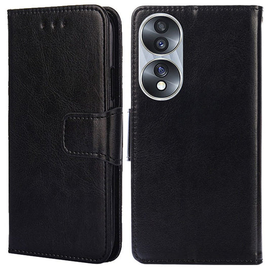 For Honor 70 5G Anti-fall PU Leather Wallet Case Stand Function Magnetic Closure Shockproof Flip Folio Cover - Black