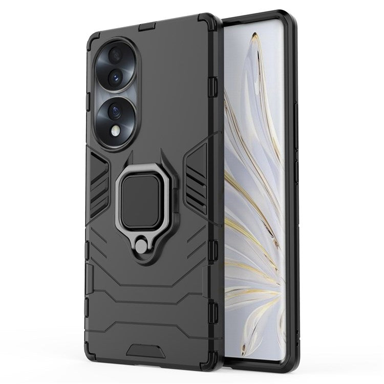 For Honor 70 5G TPU+PC Anti-fall Protective Phone Case Military Grade Armor Ring Holder Kickstand Back Shell - Black