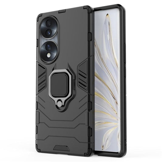 For Honor 70 5G TPU+PC Anti-fall Protective Phone Case Military Grade Armor Ring Holder Kickstand Back Shell - Black