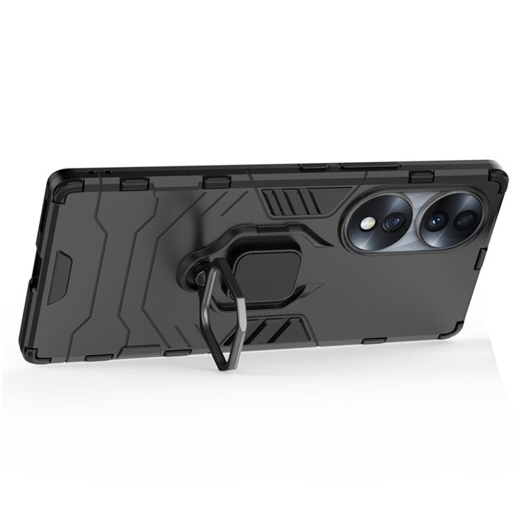 For Honor 70 5G TPU+PC Anti-fall Protective Phone Case Military Grade Armor Ring Holder Kickstand Back Shell - Black