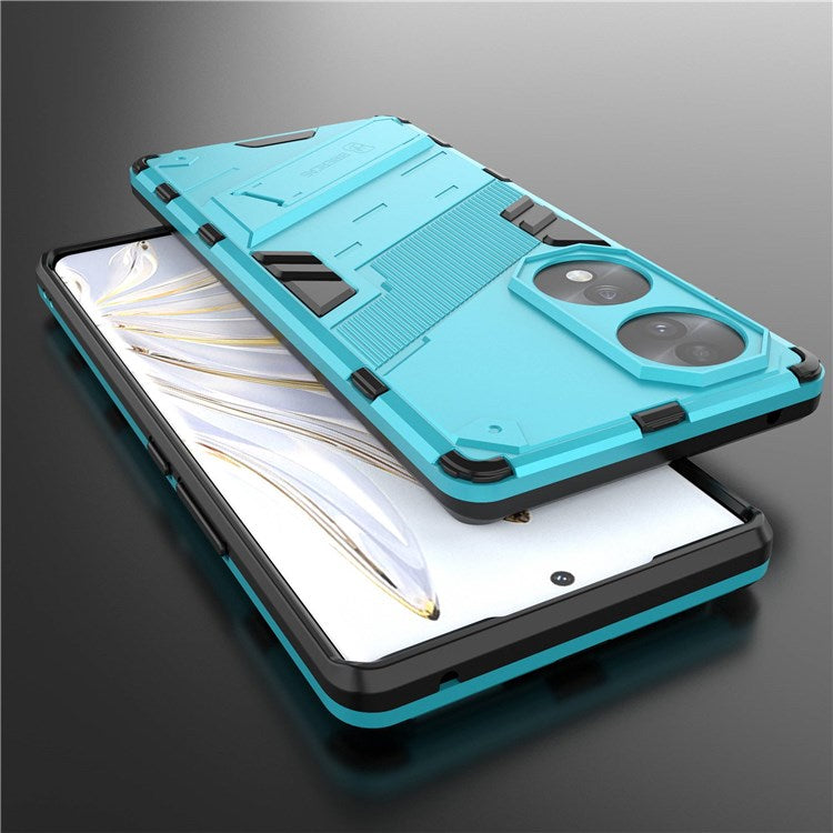For Honor 70 5G Wear-resistant TPU+PC Shock Absorption Cover Kickstand Phone Case Protector - Baby Blue