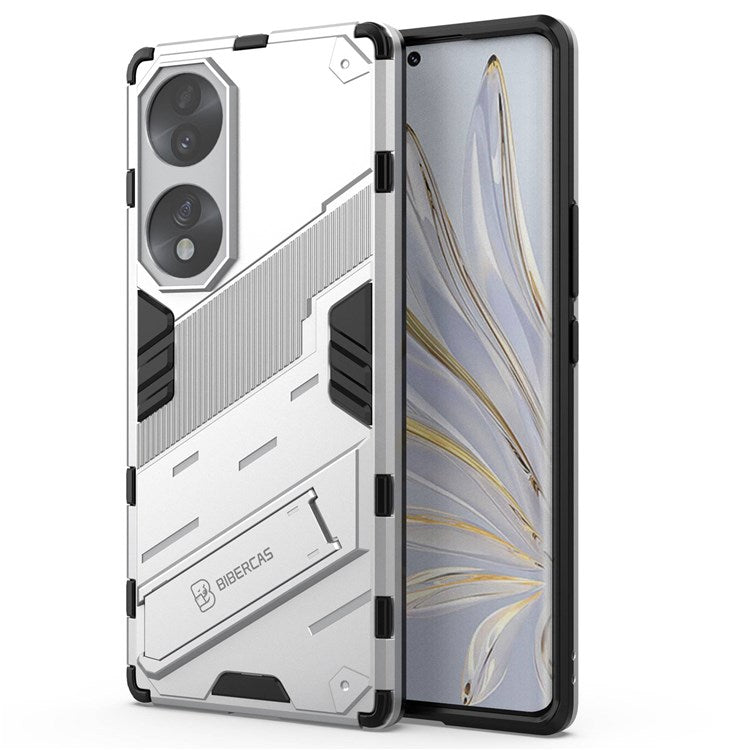 For Honor 70 5G Wear-resistant TPU+PC Shock Absorption Cover Kickstand Phone Case Protector - White