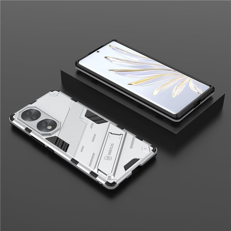 For Honor 70 5G Wear-resistant TPU+PC Shock Absorption Cover Kickstand Phone Case Protector - White