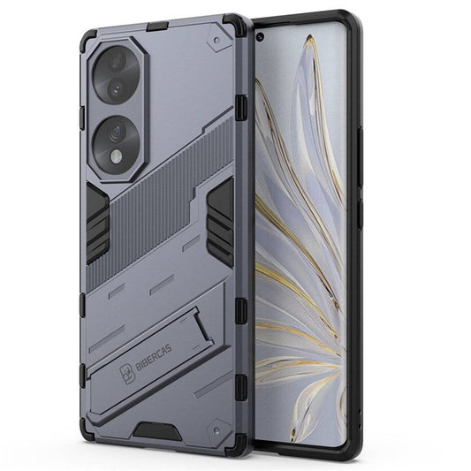 For Honor 70 5G Wear-resistant TPU+PC Shock Absorption Cover Kickstand Phone Case Protector - Dark Blue