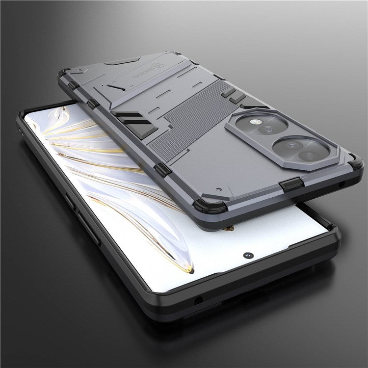 For Honor 70 5G Wear-resistant TPU+PC Shock Absorption Cover Kickstand Phone Case Protector - Dark Blue