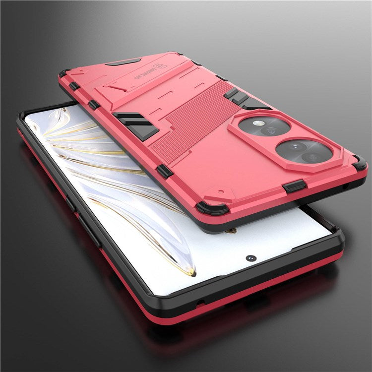 For Honor 70 5G Wear-resistant TPU+PC Shock Absorption Cover Kickstand Phone Case Protector - Rose