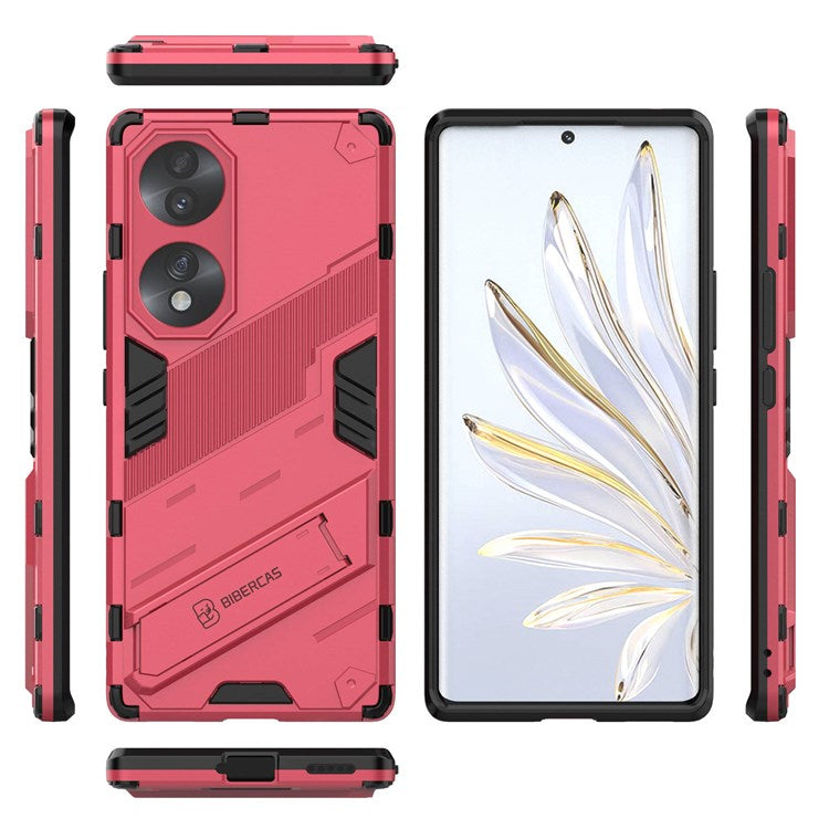 For Honor 70 5G Wear-resistant TPU+PC Shock Absorption Cover Kickstand Phone Case Protector - Rose