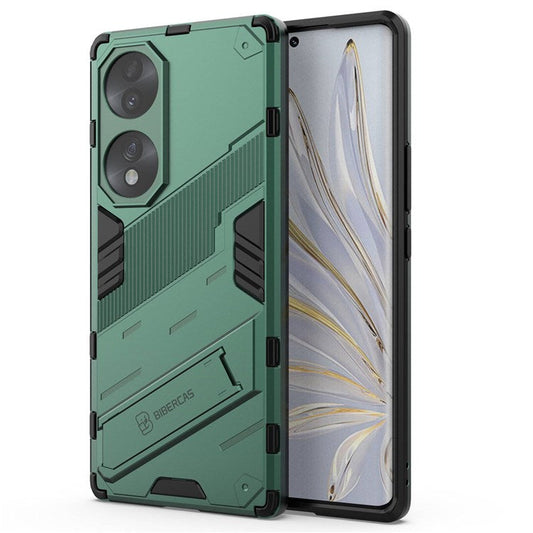 For Honor 70 5G Wear-resistant TPU+PC Shock Absorption Cover Kickstand Phone Case Protector - Green