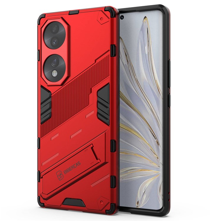 For Honor 70 5G Wear-resistant TPU+PC Shock Absorption Cover Kickstand Phone Case Protector - Red