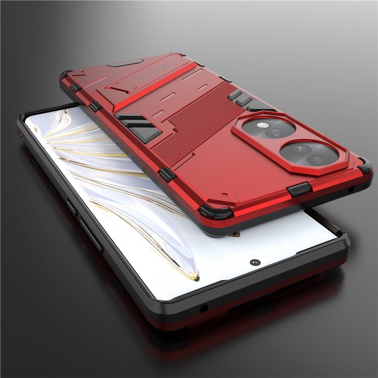 For Honor 70 5G Wear-resistant TPU+PC Shock Absorption Cover Kickstand Phone Case Protector - Red
