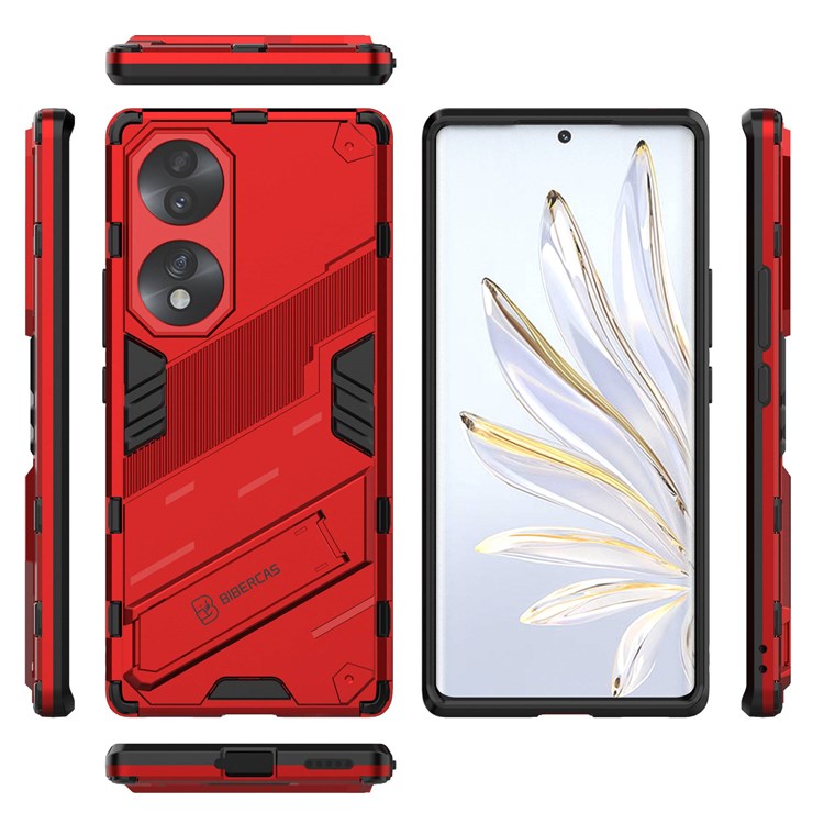 For Honor 70 5G Wear-resistant TPU+PC Shock Absorption Cover Kickstand Phone Case Protector - Red