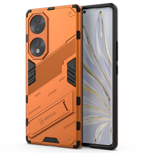 For Honor 70 5G Wear-resistant TPU+PC Shock Absorption Cover Kickstand Phone Case Protector - Orange