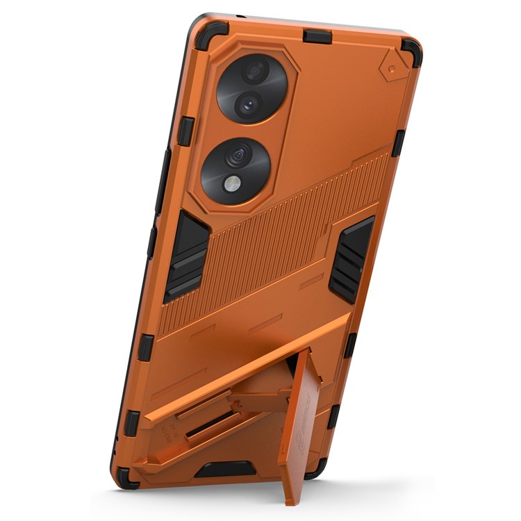 For Honor 70 5G Wear-resistant TPU+PC Shock Absorption Cover Kickstand Phone Case Protector - Orange