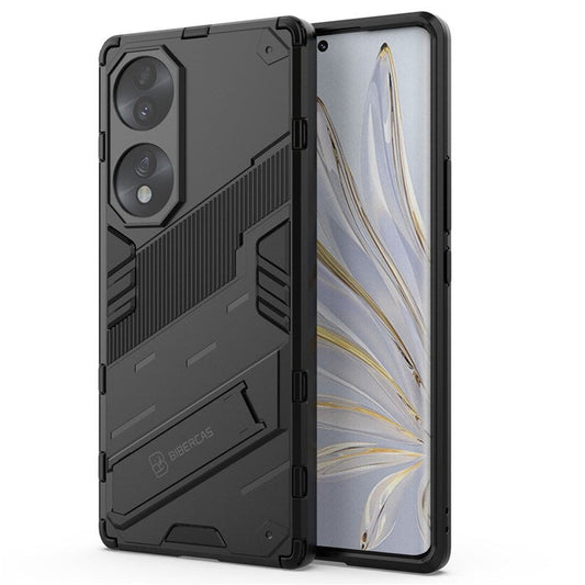 For Honor 70 5G Wear-resistant TPU+PC Shock Absorption Cover Kickstand Phone Case Protector - Black
