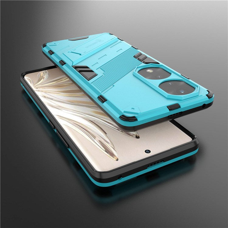 For Honor 70 Pro 5G Shock Absorption Drop-proof TPU+PC Cover Kickstand Anti-scratch Cell Phone Case - Baby Blue