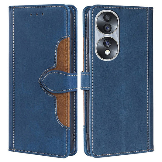 For Honor 70 5G Anti-scratch PU Leather Phone Wallet Flip Case Straw Hat Pattern Magnetic Clasp Drop-proof Cover Skin-touch Feeling Stand - Blue