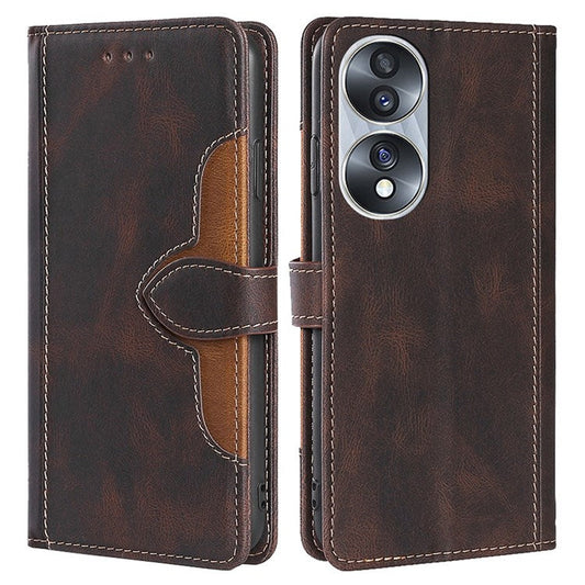 For Honor 70 5G Anti-scratch PU Leather Phone Wallet Flip Case Straw Hat Pattern Magnetic Clasp Drop-proof Cover Skin-touch Feeling Stand - Brown