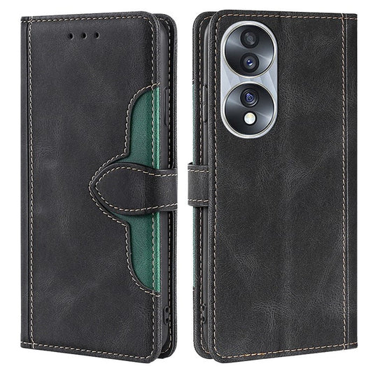 For Honor 70 5G Anti-scratch PU Leather Phone Wallet Flip Case Straw Hat Pattern Magnetic Clasp Drop-proof Cover Skin-touch Feeling Stand - Black