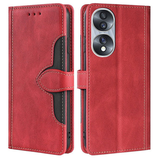 For Honor 70 5G Anti-scratch PU Leather Phone Wallet Flip Case Straw Hat Pattern Magnetic Clasp Drop-proof Cover Skin-touch Feeling Stand - Red
