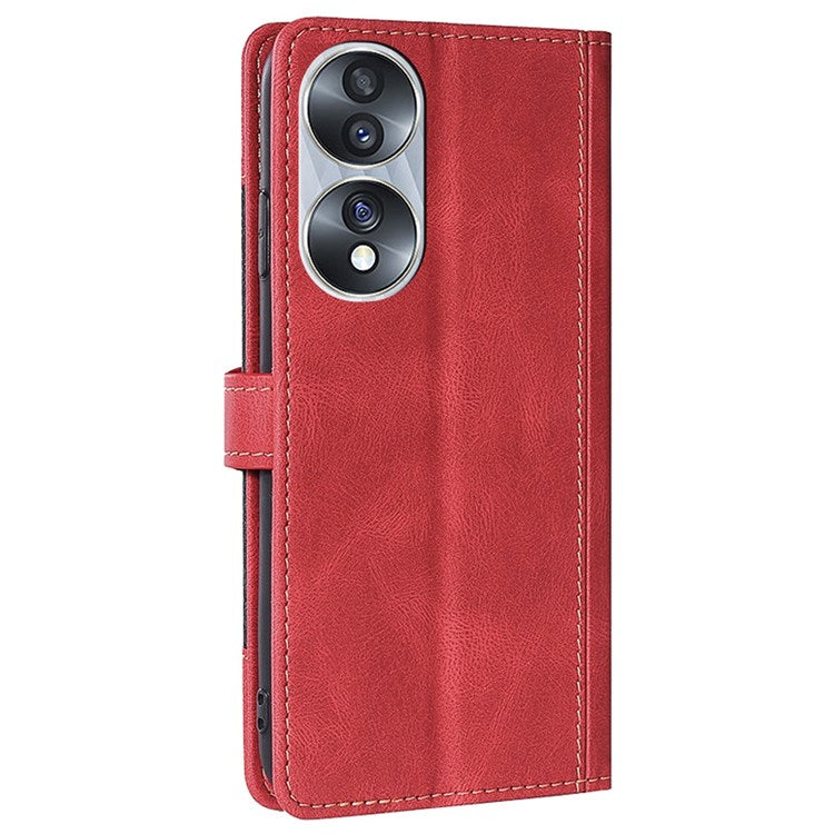 For Honor 70 5G Anti-scratch PU Leather Phone Wallet Flip Case Straw Hat Pattern Magnetic Clasp Drop-proof Cover Skin-touch Feeling Stand - Red