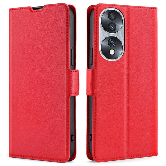 PU Leather Side Magnetic Clasp Case for Honor 70 5G, Ultra Slim Stand Card Slot Flip Phone Cover - Red