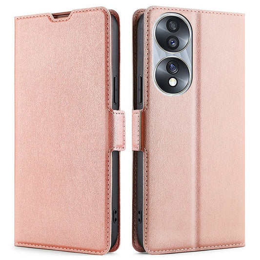 PU Leather Side Magnetic Clasp Case for Honor 70 5G, Ultra Slim Stand Card Slot Flip Phone Cover - Rose Gold