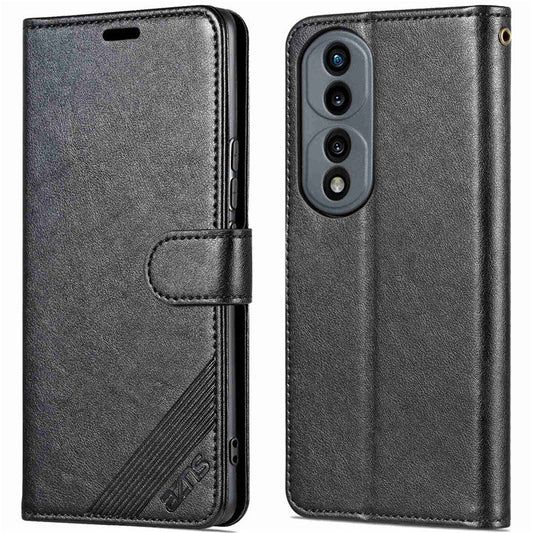 AZNS For Honor 70 Pro 5G Full Covering Anti-fall Phone Cover Textured PU Leather Stand Flip Case Magnetic Closure Shockproof Protective Wallet Case - Black