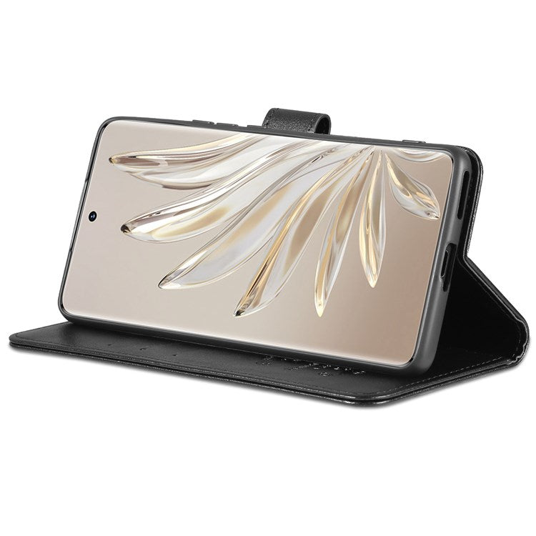 AZNS For Honor 70 Pro 5G Full Covering Anti-fall Phone Cover Textured PU Leather Stand Flip Case Magnetic Closure Shockproof Protective Wallet Case - Black