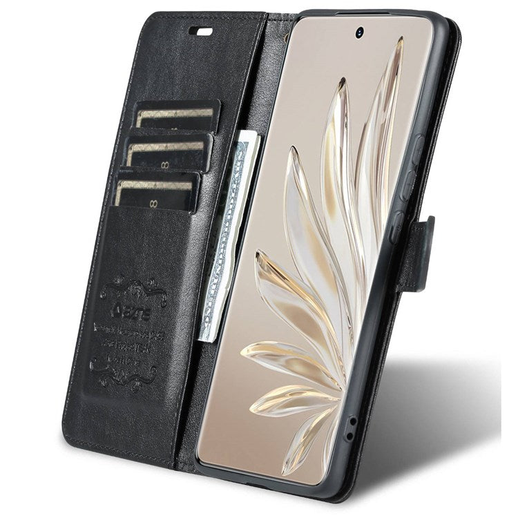 AZNS For Honor 70 Pro 5G Full Covering Anti-fall Phone Cover Textured PU Leather Stand Flip Case Magnetic Closure Shockproof Protective Wallet Case - Black