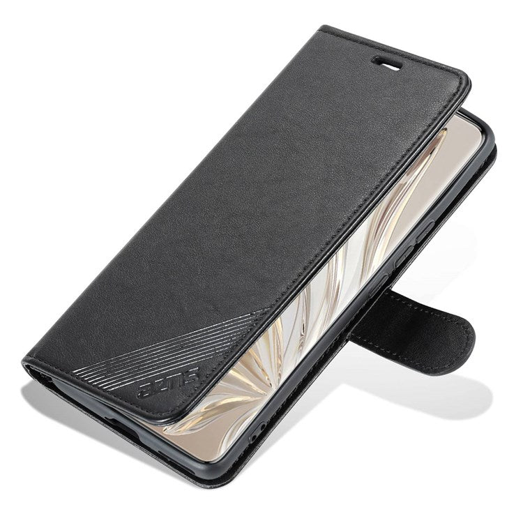 AZNS For Honor 70 Pro 5G Full Covering Anti-fall Phone Cover Textured PU Leather Stand Flip Case Magnetic Closure Shockproof Protective Wallet Case - Black