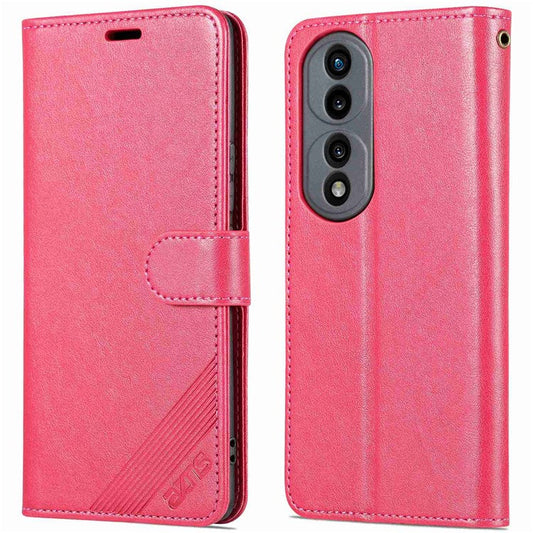 AZNS For Honor 70 Pro 5G Full Covering Anti-fall Phone Cover Textured PU Leather Stand Flip Case Magnetic Closure Shockproof Protective Wallet Case - Red