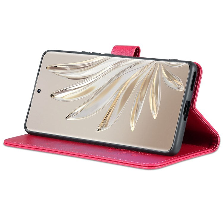 AZNS For Honor 70 Pro 5G Full Covering Anti-fall Phone Cover Textured PU Leather Stand Flip Case Magnetic Closure Shockproof Protective Wallet Case - Red