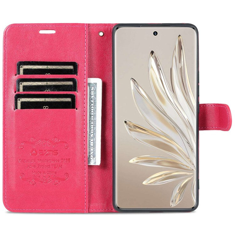 AZNS For Honor 70 Pro 5G Full Covering Anti-fall Phone Cover Textured PU Leather Stand Flip Case Magnetic Closure Shockproof Protective Wallet Case - Red
