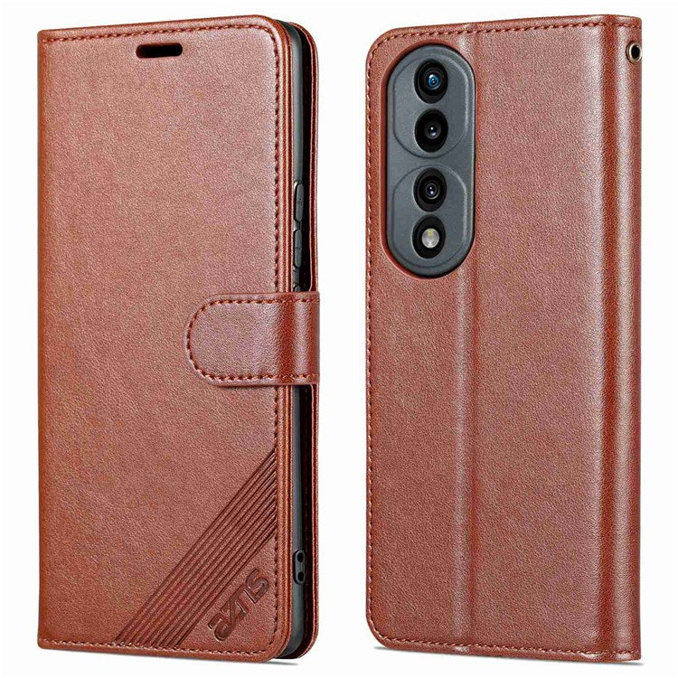 AZNS For Honor 70 Pro 5G Full Covering Anti-fall Phone Cover Textured PU Leather Stand Flip Case Magnetic Closure Shockproof Protective Wallet Case - Brown