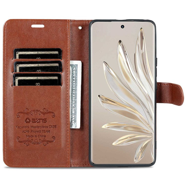 AZNS For Honor 70 Pro 5G Full Covering Anti-fall Phone Cover Textured PU Leather Stand Flip Case Magnetic Closure Shockproof Protective Wallet Case - Brown