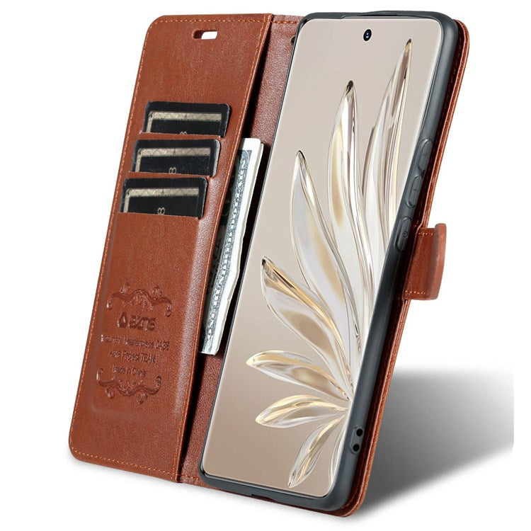 AZNS For Honor 70 Pro 5G Full Covering Anti-fall Phone Cover Textured PU Leather Stand Flip Case Magnetic Closure Shockproof Protective Wallet Case - Brown