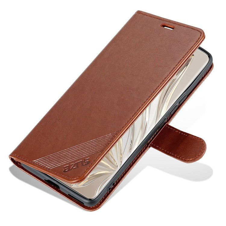 AZNS For Honor 70 Pro 5G Full Covering Anti-fall Phone Cover Textured PU Leather Stand Flip Case Magnetic Closure Shockproof Protective Wallet Case - Brown