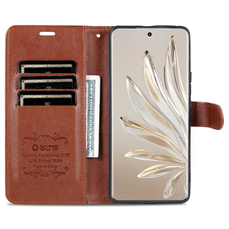 AZNS For Honor 70 5G Anti-scratch Textured PU Leather Wallet Case Anti-drop Magnetic Folio Shockproof Phone Cover Stand Card Holder - Brown