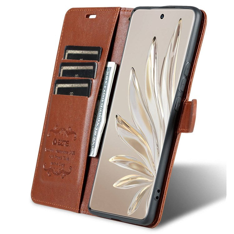 AZNS For Honor 70 5G Anti-scratch Textured PU Leather Wallet Case Anti-drop Magnetic Folio Shockproof Phone Cover Stand Card Holder - Brown