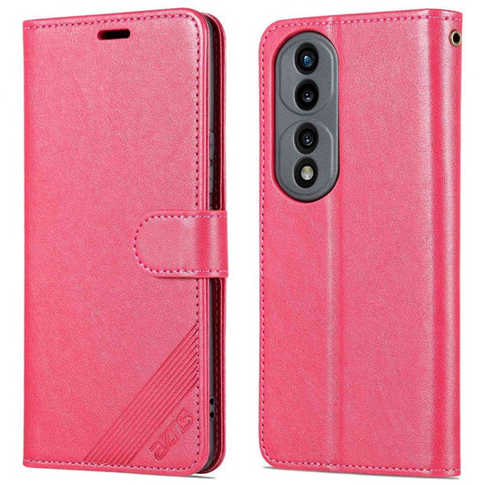 AZNS For Honor 70 5G Anti-scratch Textured PU Leather Wallet Case Anti-drop Magnetic Folio Shockproof Phone Cover Stand Card Holder - Red