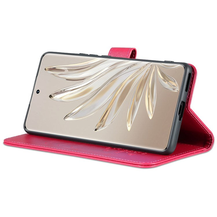AZNS For Honor 70 5G Anti-scratch Textured PU Leather Wallet Case Anti-drop Magnetic Folio Shockproof Phone Cover Stand Card Holder - Red