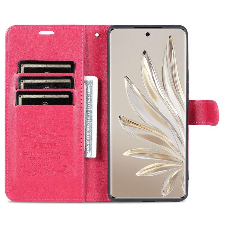 AZNS For Honor 70 5G Anti-scratch Textured PU Leather Wallet Case Anti-drop Magnetic Folio Shockproof Phone Cover Stand Card Holder - Red