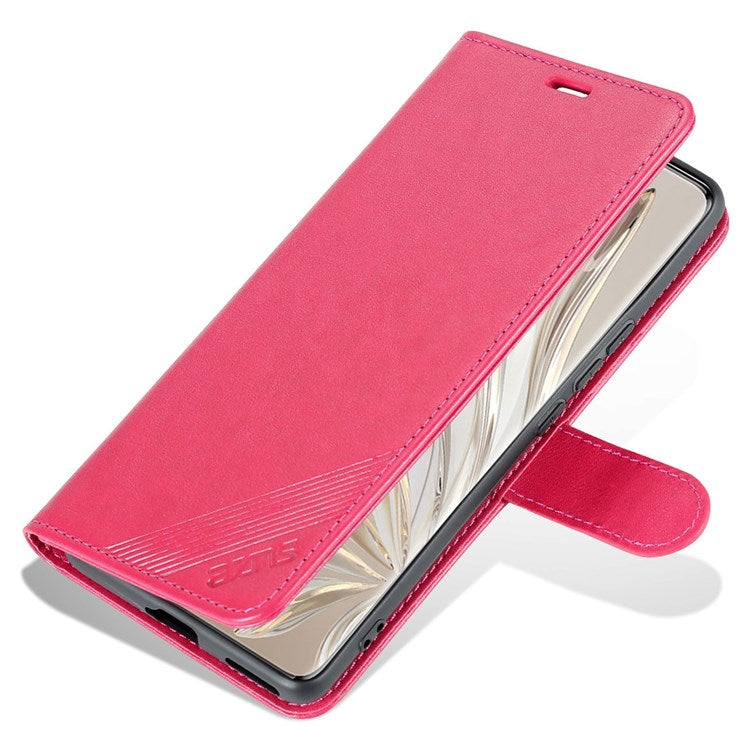 AZNS For Honor 70 5G Anti-scratch Textured PU Leather Wallet Case Anti-drop Magnetic Folio Shockproof Phone Cover Stand Card Holder - Red