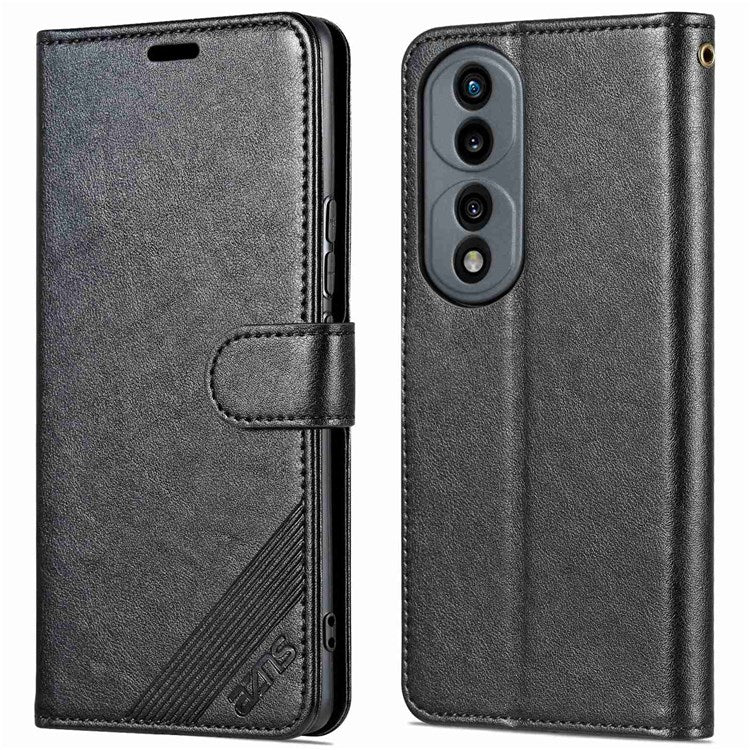 AZNS For Honor 70 5G Anti-scratch Textured PU Leather Wallet Case Anti-drop Magnetic Folio Shockproof Phone Cover Stand Card Holder - Black