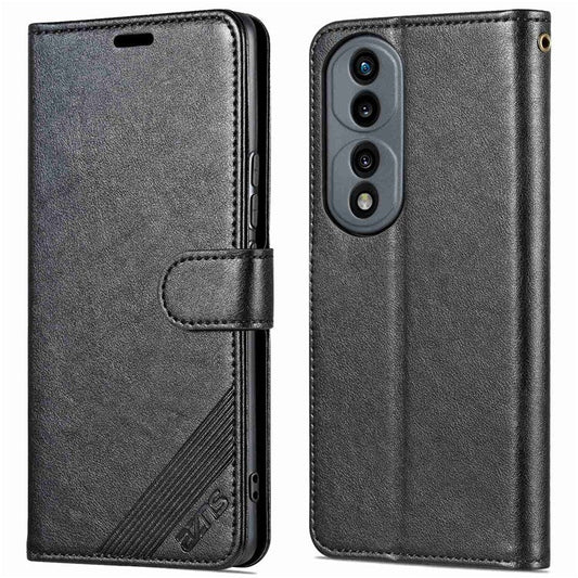 AZNS For Honor 70 5G Anti-scratch Textured PU Leather Wallet Case Anti-drop Magnetic Folio Shockproof Phone Cover Stand Card Holder - Black