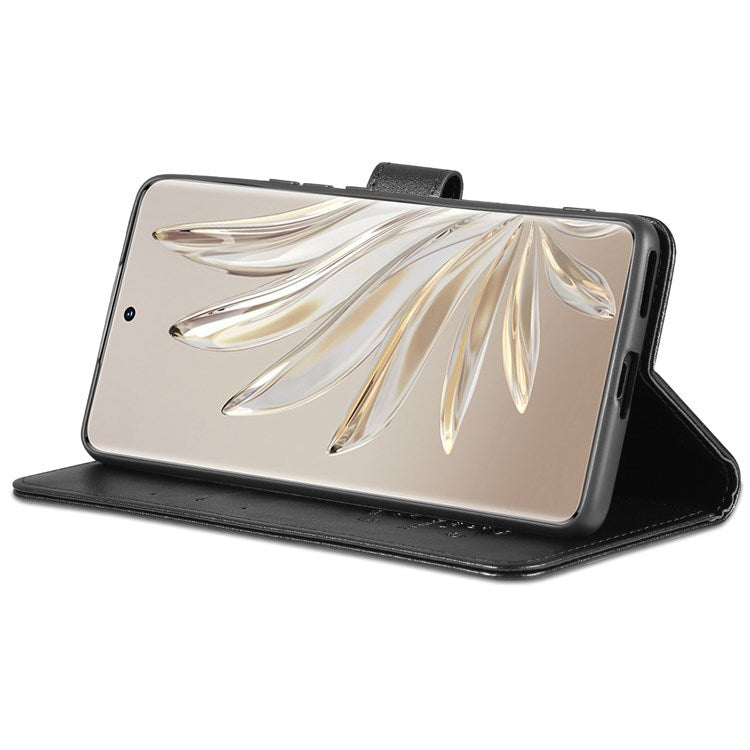 AZNS For Honor 70 5G Anti-scratch Textured PU Leather Wallet Case Anti-drop Magnetic Folio Shockproof Phone Cover Stand Card Holder - Black